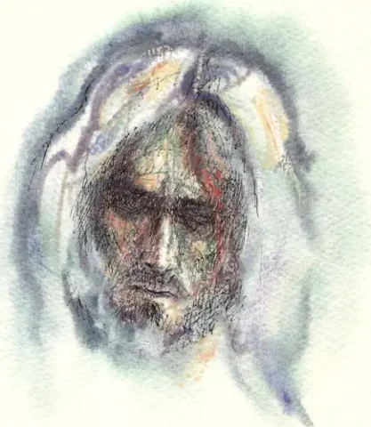 Aquarelle-Encre portrait de Jésus 1993