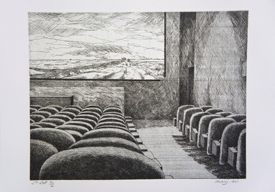 Gravure Salle de cinéma de Patrick Salducci Artiste peintre