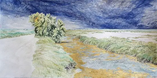 Aquarelle, le chemin feuille d'or 2013 80-60cm