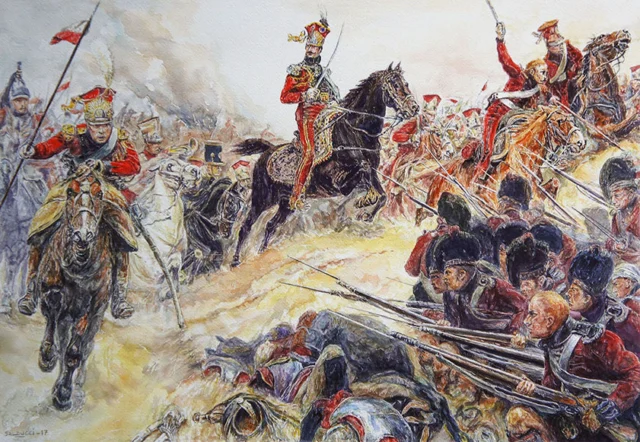 Reproduction Aquarelle-Soldats Napoleon-waterloo par Patrick SALDUCCI artiste peintre