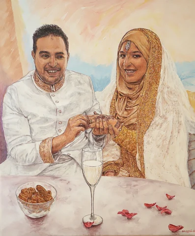 Commande portrait peinture couple-oriental-acrylique-sur-toile part Patrick Salducci artiste peintre