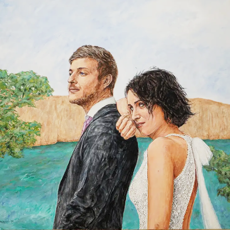 Commande portrait peinture couple jour de mariage par Patrick Salducci