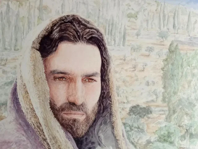 Portrait aquarelle Jesus-la-passion-du-christ- par Patrick Salducci artiste peintre