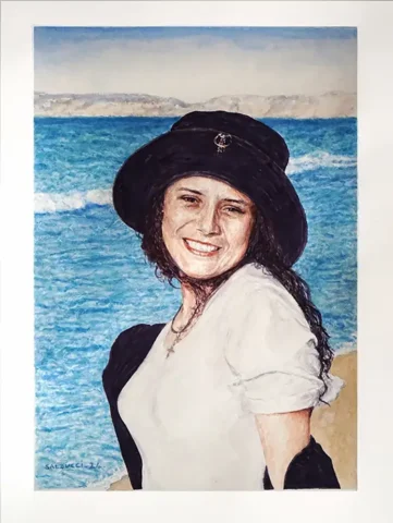 Portrait femme aquarelle Fatima Zohra Benouza par Patrick Salducci