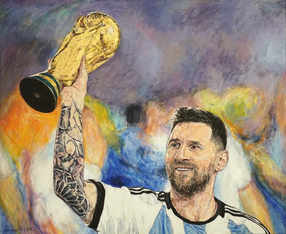 Commande Portrait-peinture-Acrylique-Lionel-Messi-coupe-du-monde-2022 par Patrick Salducci artiste peintre