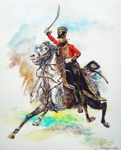 Reproduction aquarelle-hussard-napoleon-Patrick-salducci artiste peintre Marseille