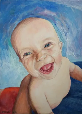 commande aquarelle portrait Bébé par Patrick-Salducci-artiste-peintre-Marseille