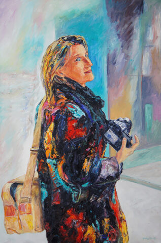 Portrait peinture acrylique sur commande femme photographe Patrick Salducci