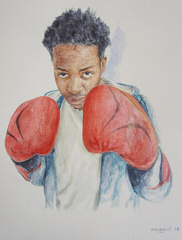 Portrait jeune boxeur aquarelle par Patrick Salducci